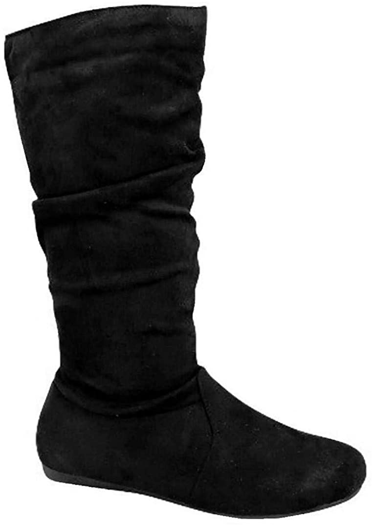 black flat slouch boots womens