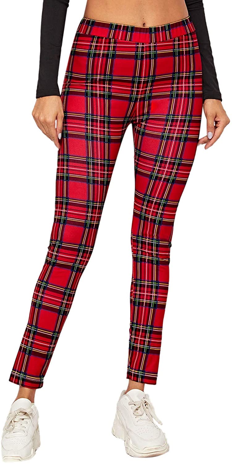 WDIRARA Women's High Waisted Sporty Capris Skinny Plaid Yoga