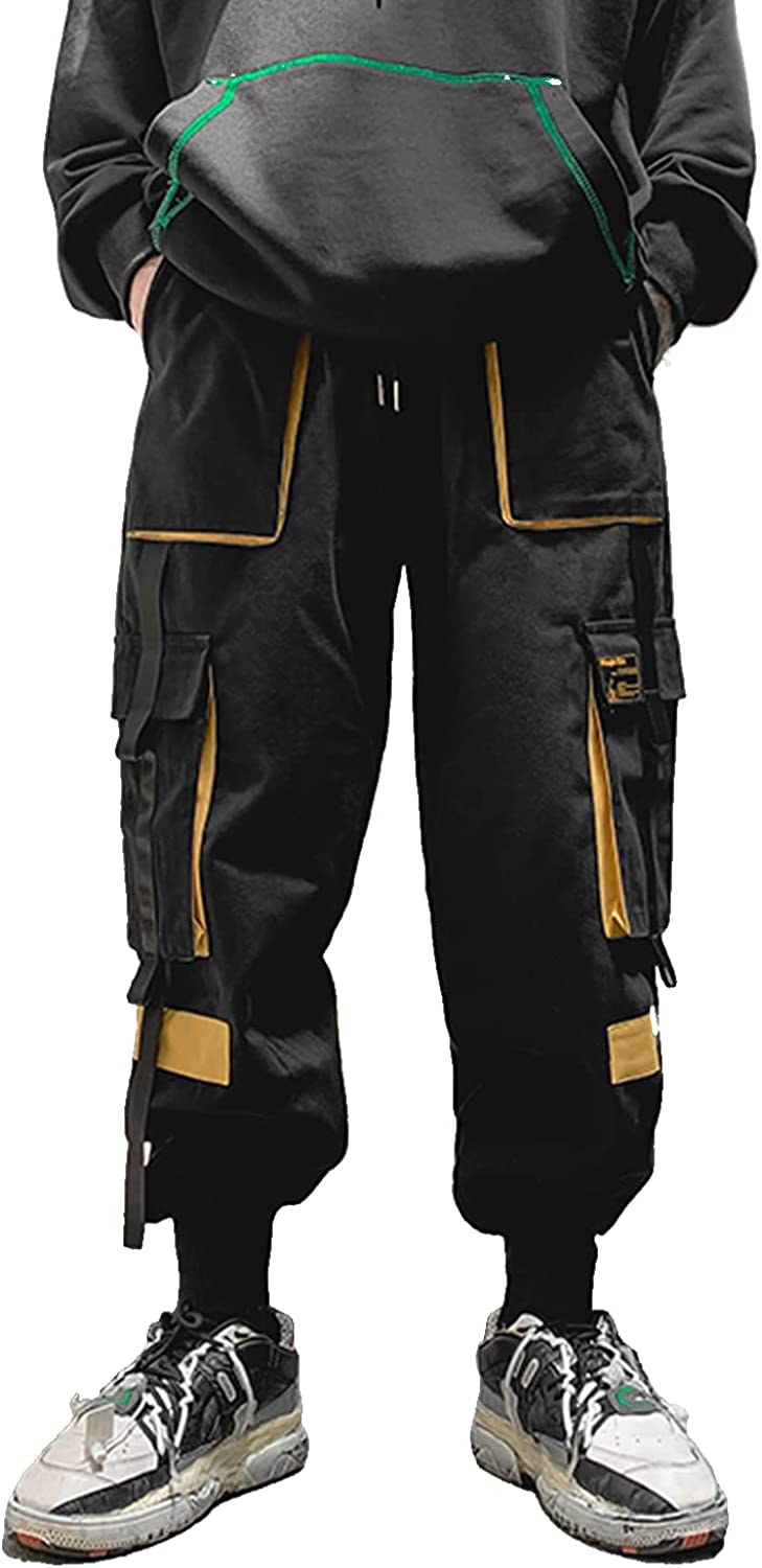 Men's Joggers Punk Cargo Baggy Techwear Hip Hop Harem Streetwear Tactical Track  Pants Black Medium