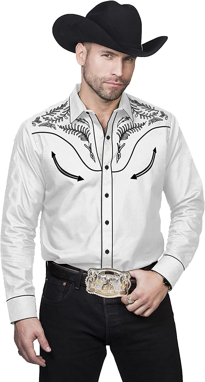 COOFANDY Men's Western Cowboy Embroidered Long Sleeve Button Down Shirt ...