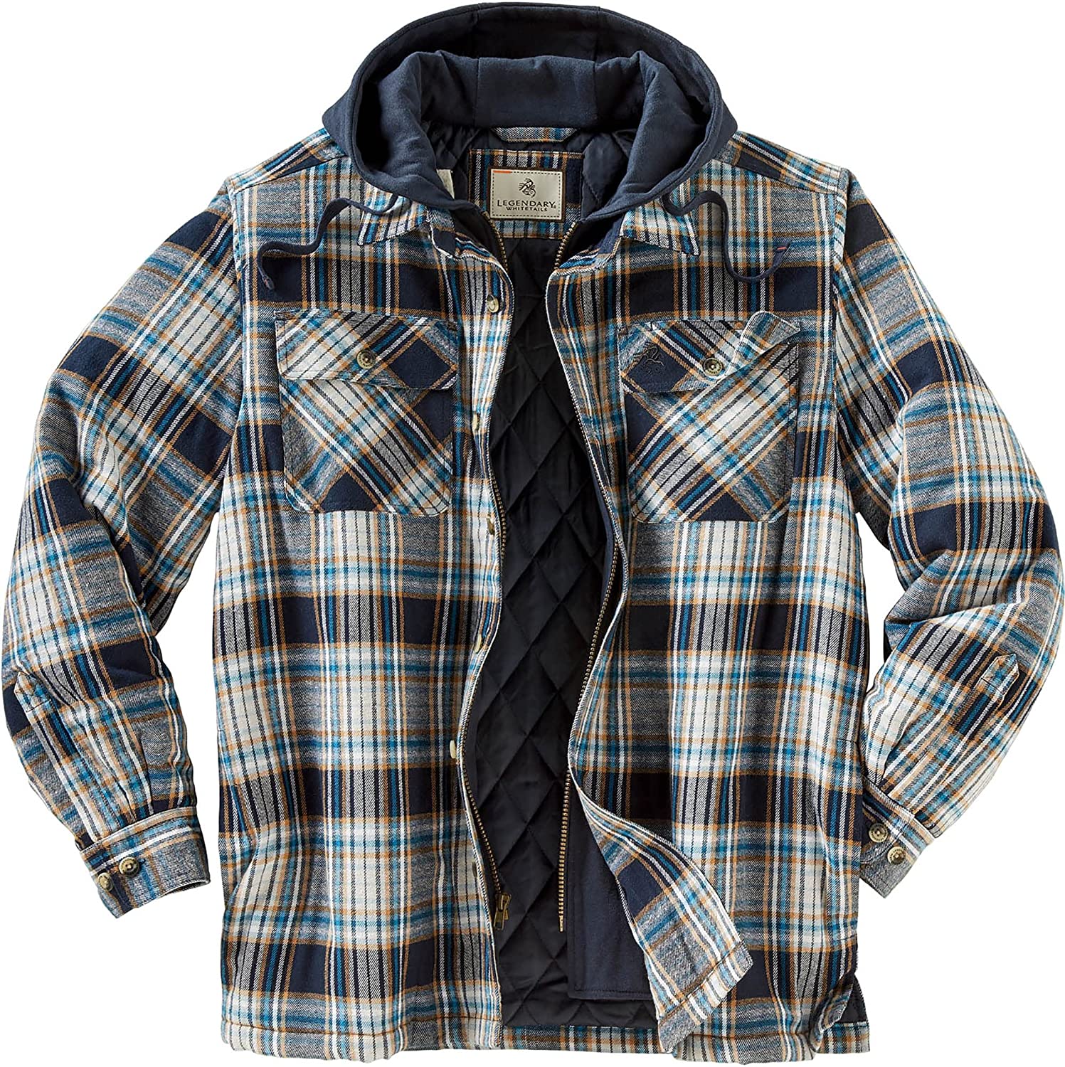 Legendary Whitetails men's Camp Night Berber lined Hooded Flannel Shirt Jacket.