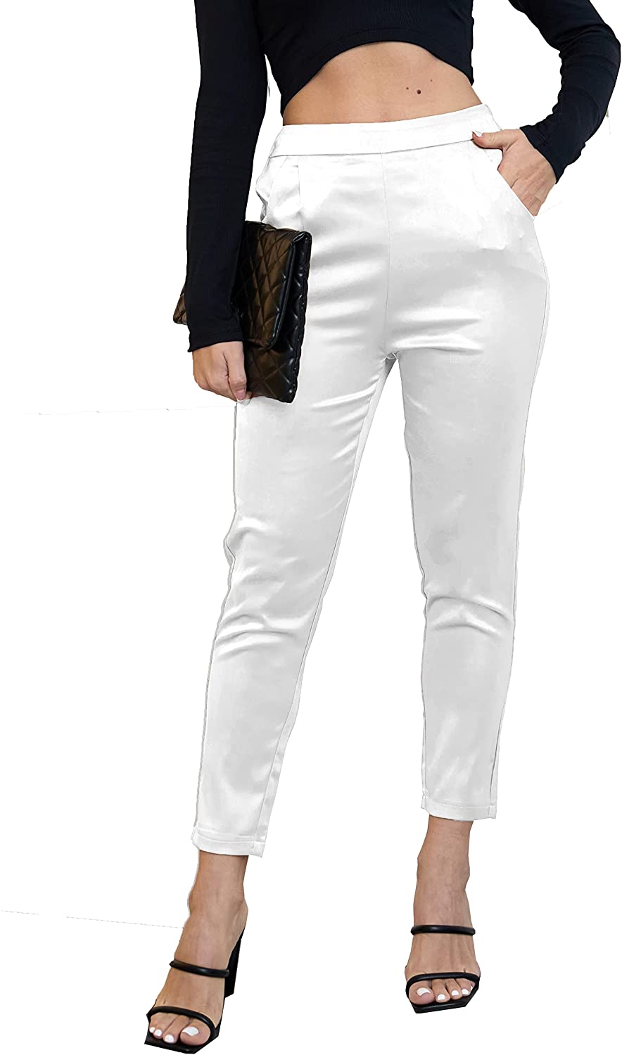 ZHAGHMIN Winter White Dress Pants For Women Imitation Capris Waist