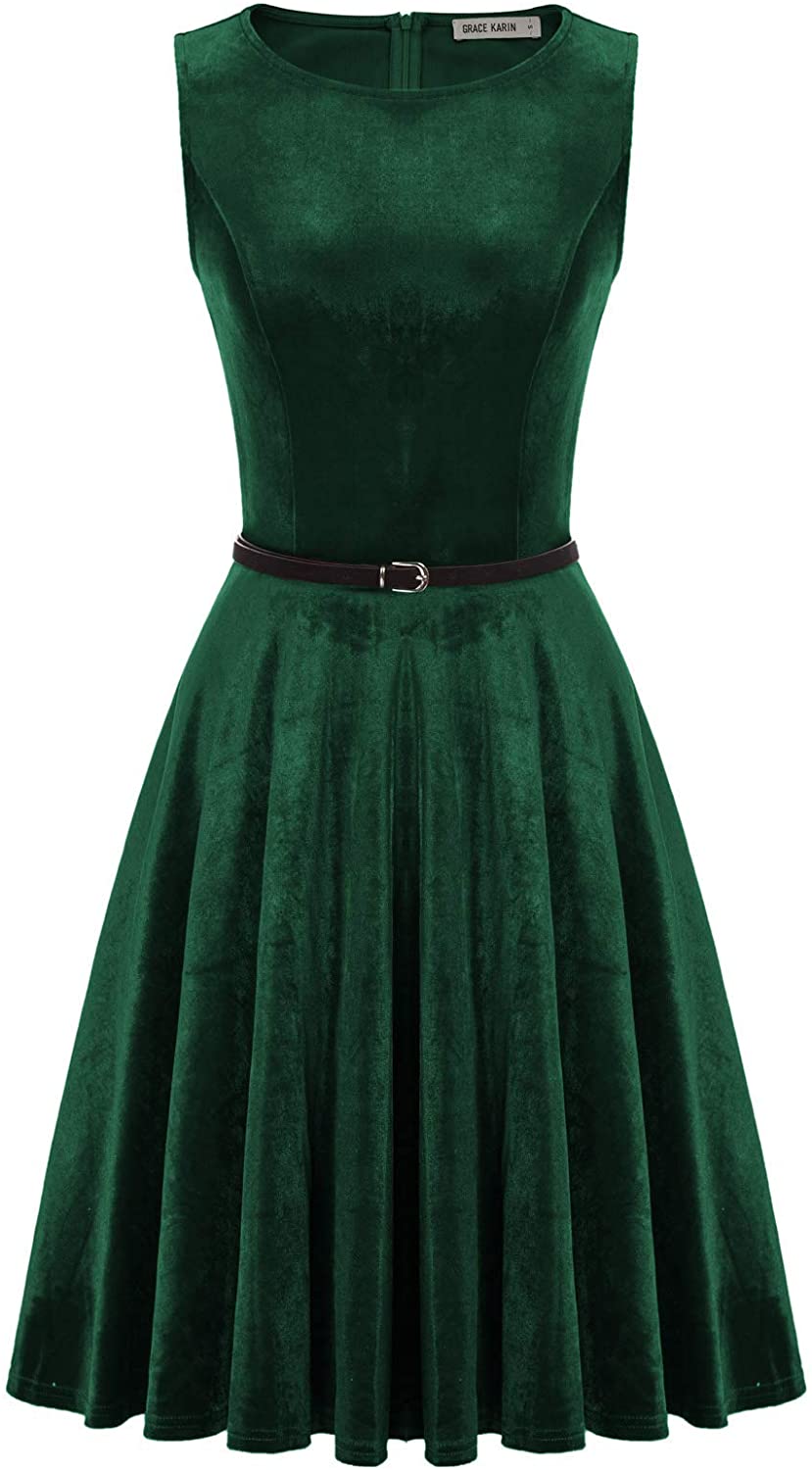 GRACE KARIN Boatneck Sleeveless Vintage Tea Dress with Belt price