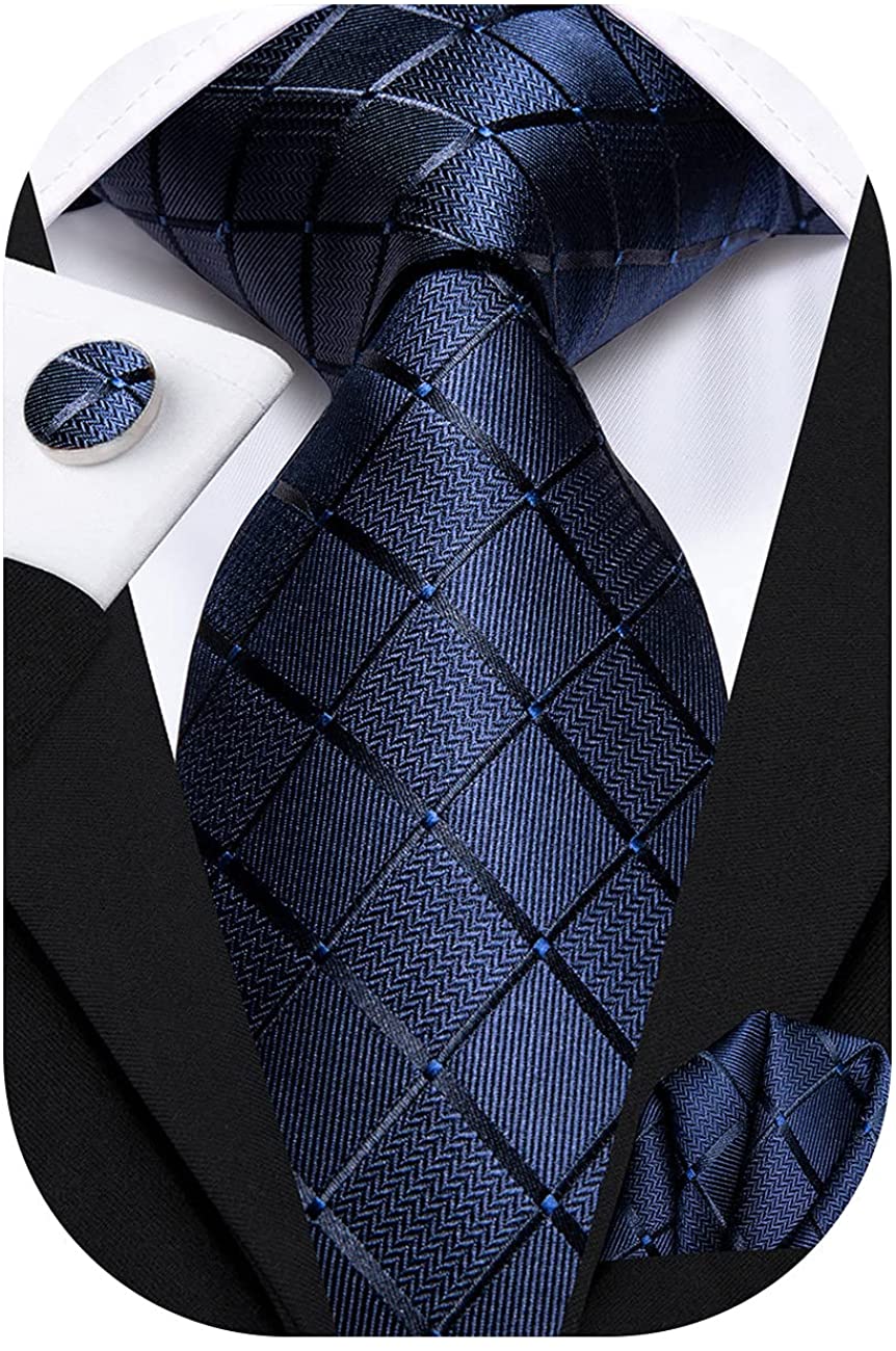 Hi-Tie Woven Silk Neckties for Men with Pocket Square and Cufflinks 