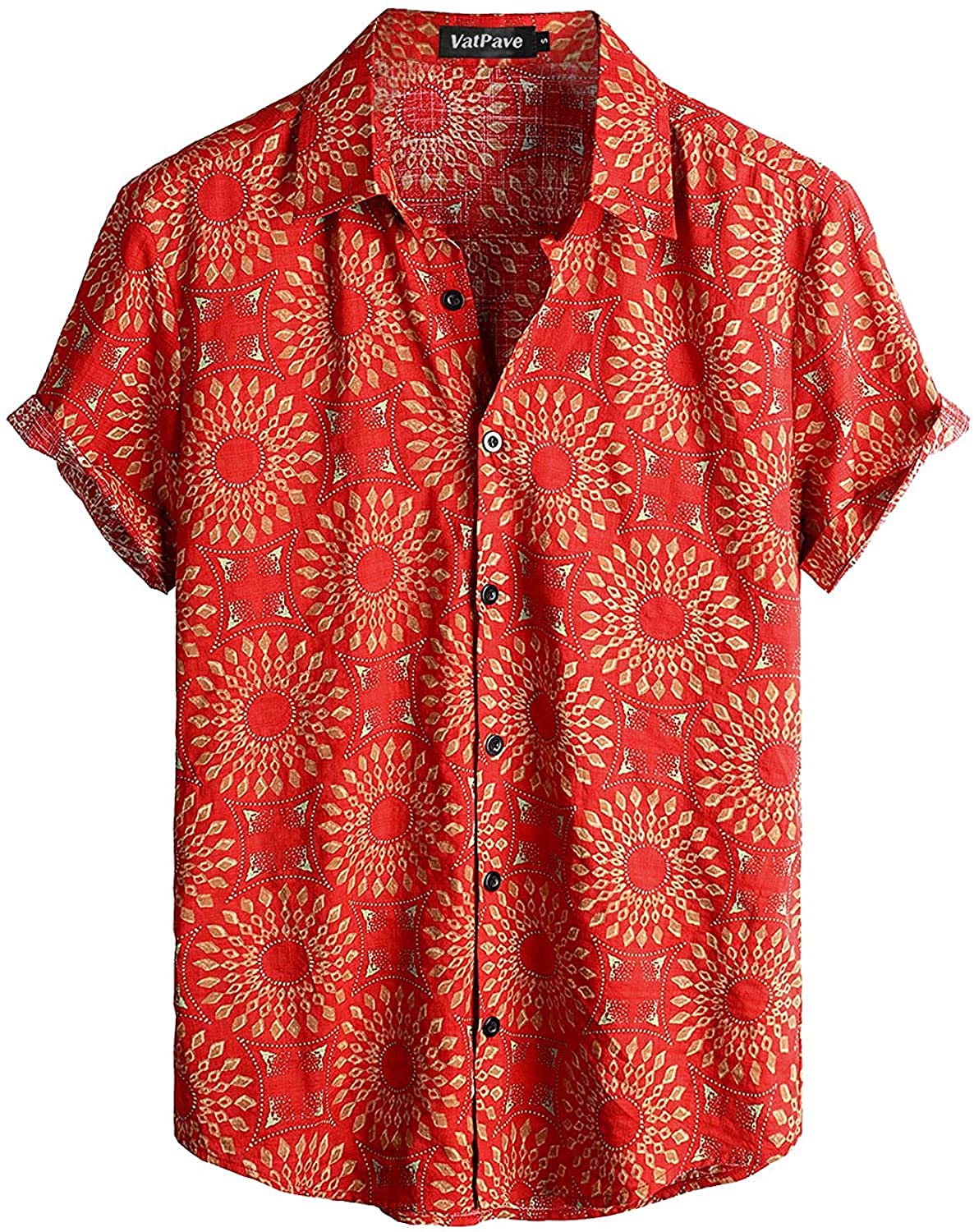 Hinvhai Winter coats for men Clearance,Men's Hawaiian Shirt Short Sleeves  Printed Button Down Summer Beach Shirts Tops Red 14(XXXL) 