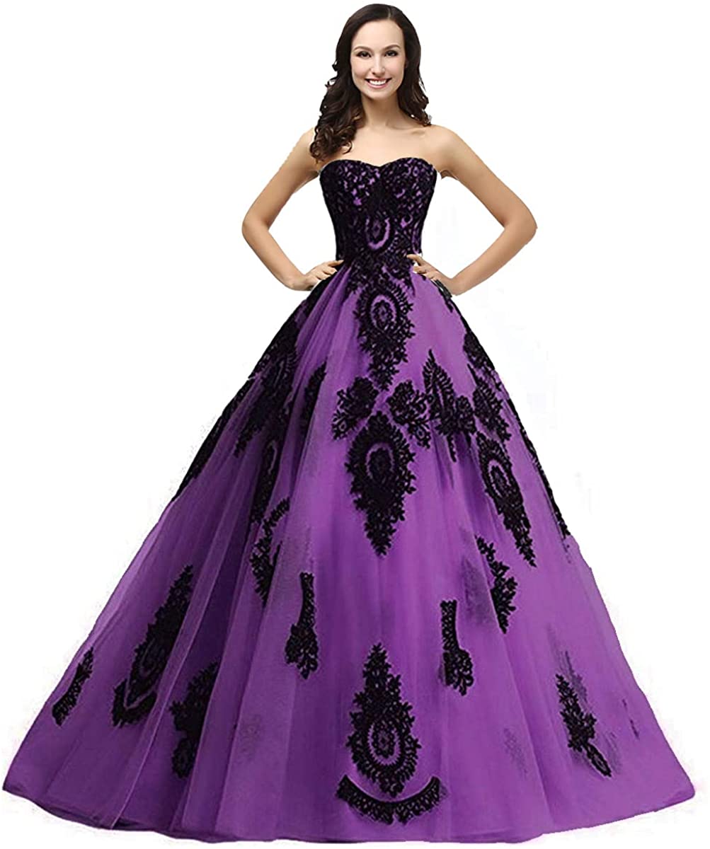 Gothic Black Lace Ball Gown Quinceanera Dress  Formal Pageant Evening Prom Gown 