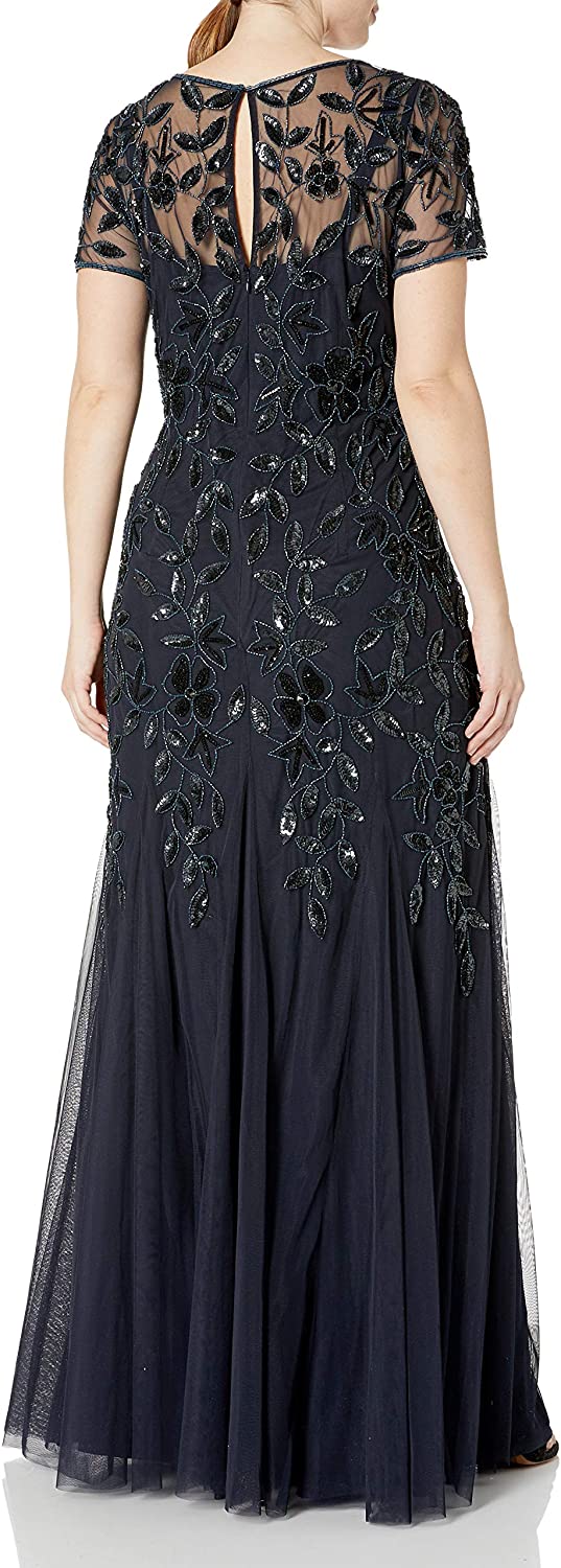 Adrianna Papell Womens Plus-Size Floral Beaded Gown with Godets