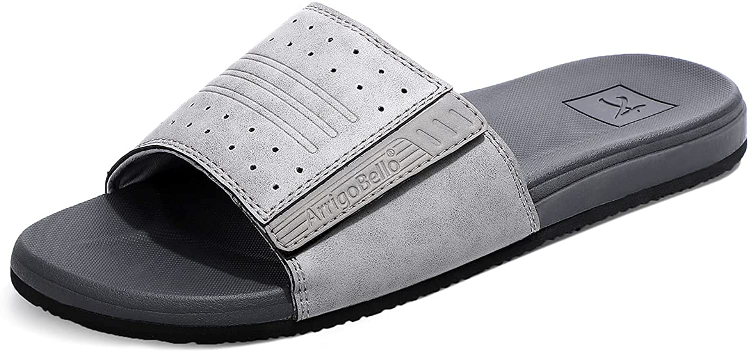 ARRIGO BELLO Mens Slides Sandals Slip On Sandals Adjustable Athletic Slides Anti-Slip Slippers Indoor Outdoor 