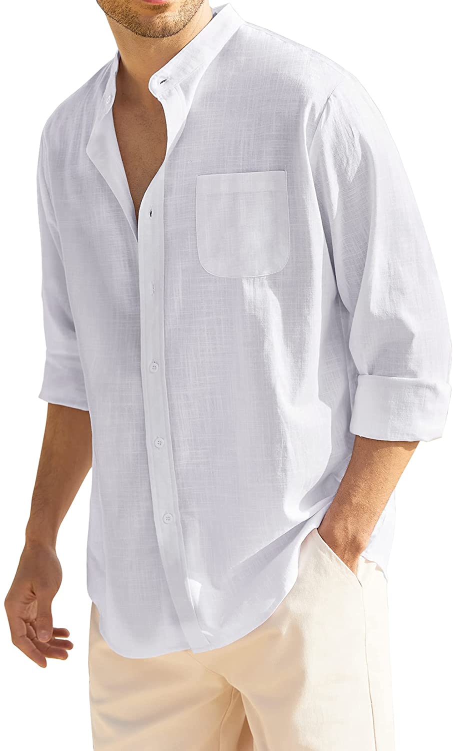 RICHBERRY Men's Shirt Plain cotton Regular Fit Formal collar Casual Long sleeve 