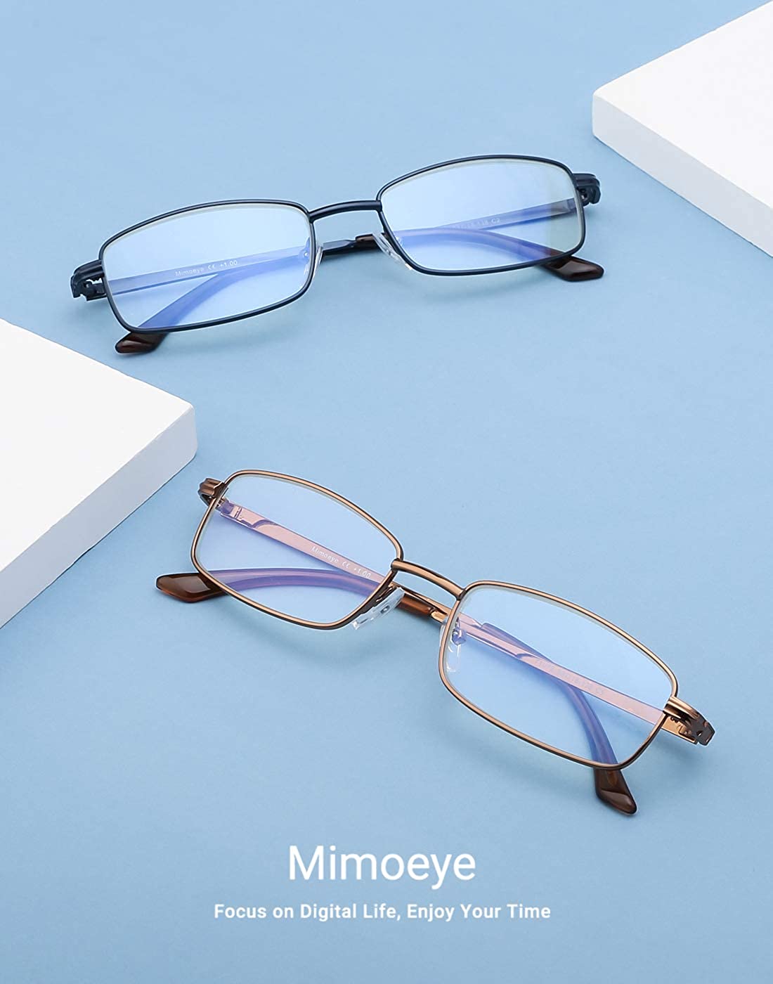 Mimoeye Pack Of 2 Blue Light Blocking Reading Glasses Retro Metal Frame 