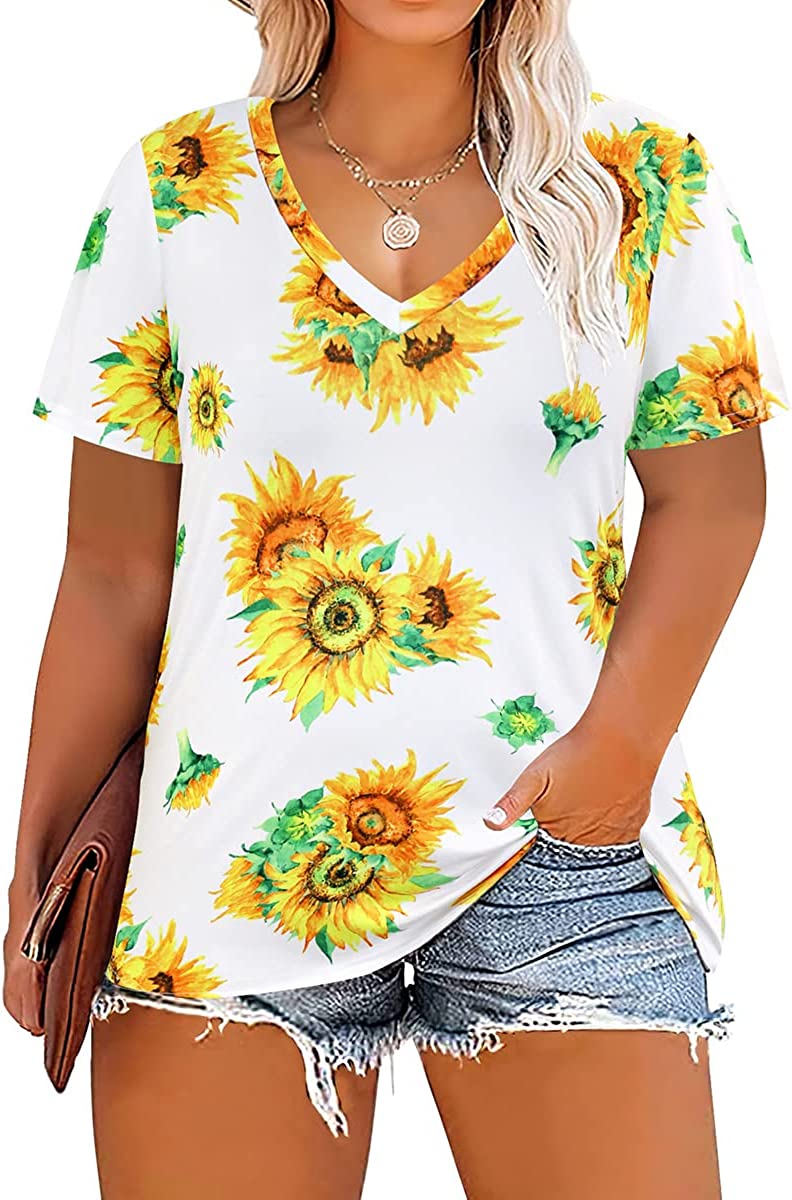 CARCOS Plus Size Tops for Women 3X Short Sleeve T Shirts Basic V