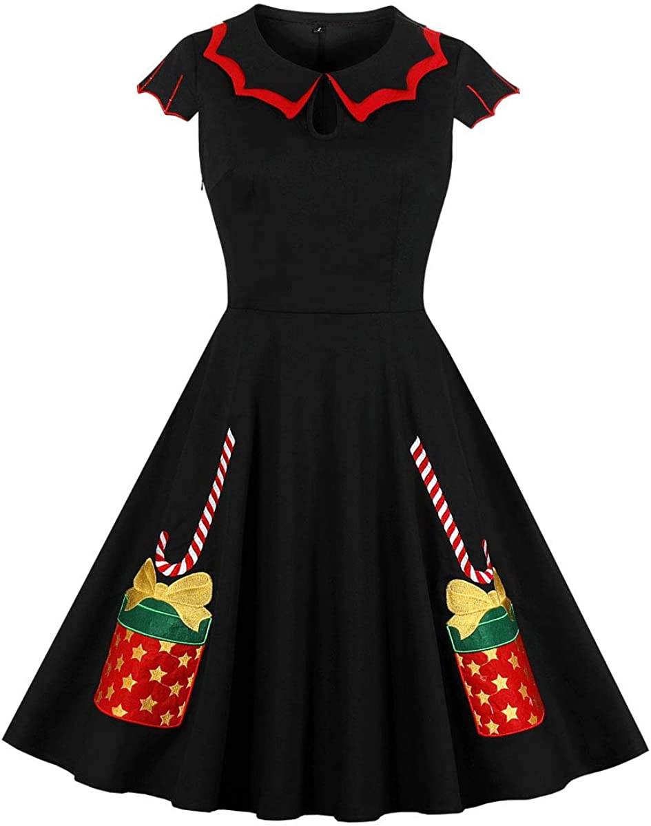 Wellwits Womens Plus Size Bat Spider Web Embroidery Halloween Vintage Dress 