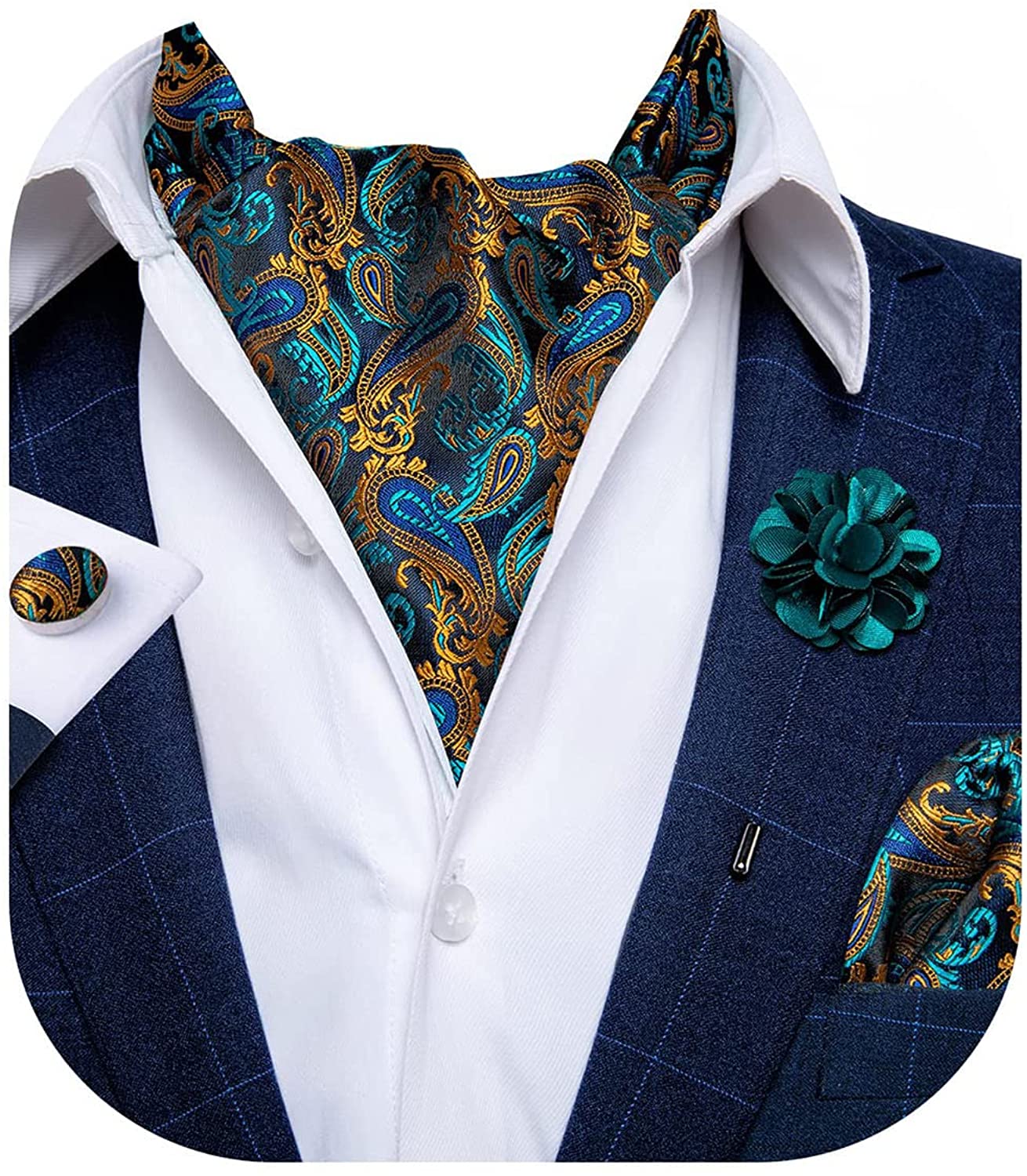 Dibangu Mens Cravat Self Tie Jacquard Woven Paisley Ascot Tie And Pocket  Square Cufflinks Set Formal Casual, Buy More, Save More