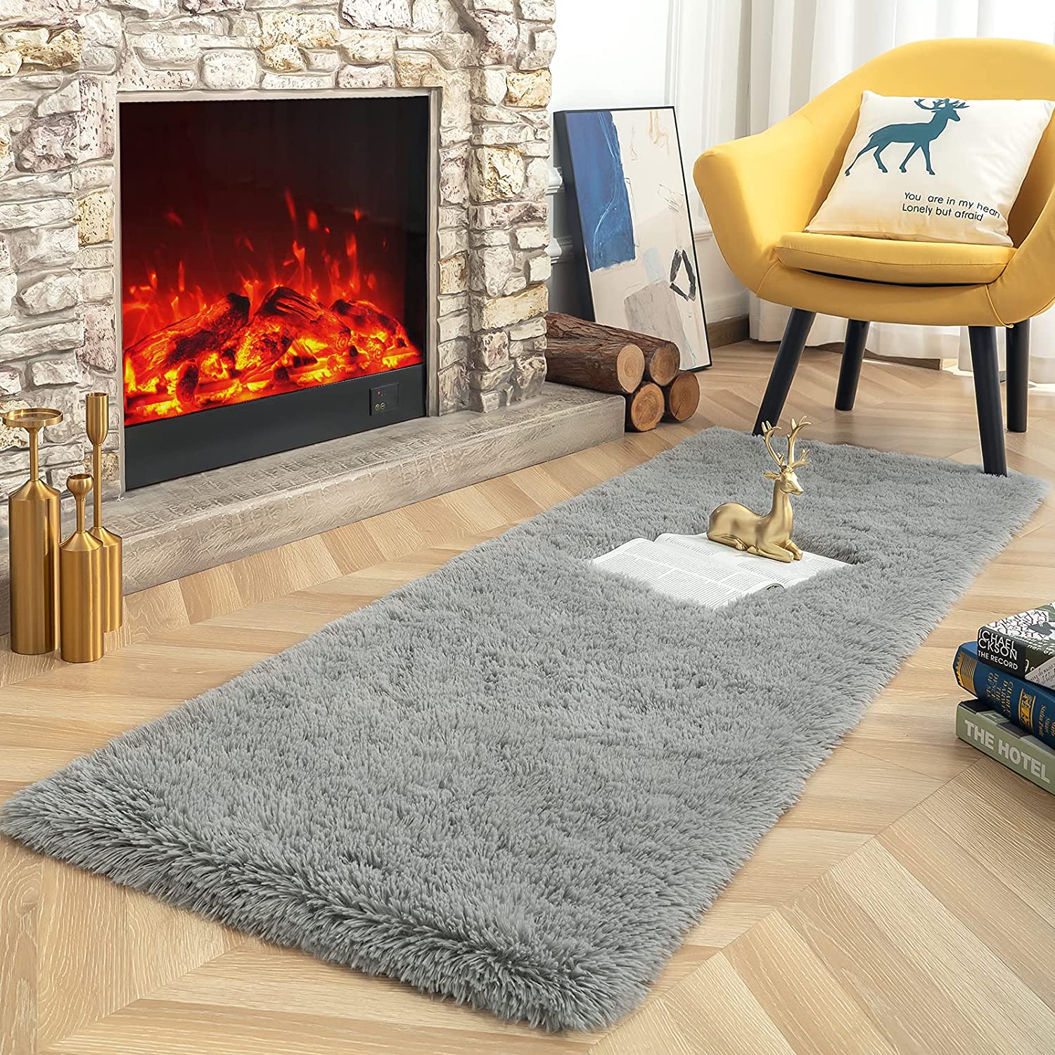 ISEAU Black Rug Carpets Soft Shaggy 4x6 Feet Rugs for Bedroom Living Room,  Fluff