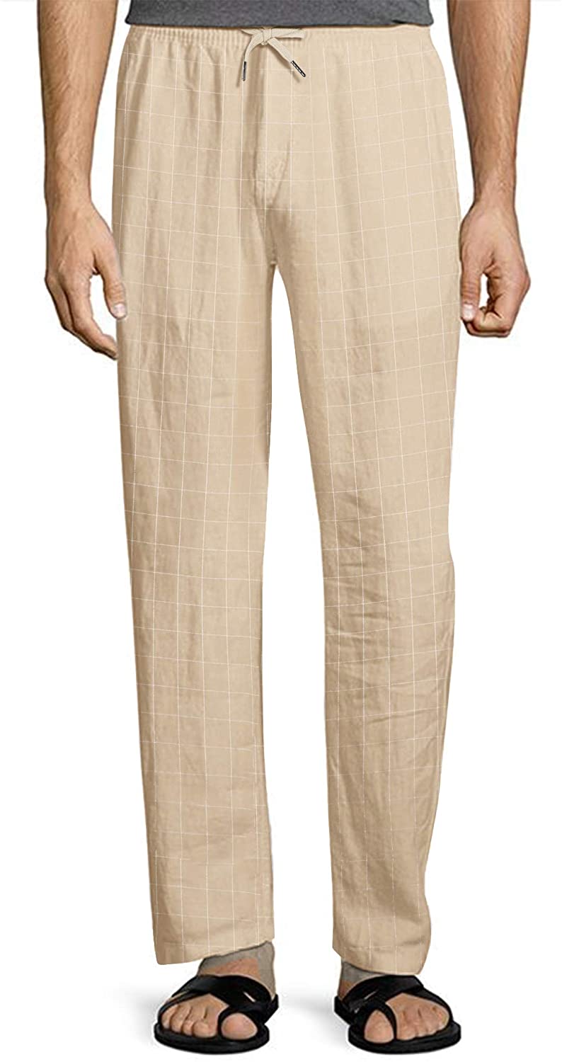 COOFANDY Men's Linen Casual Pants Elastic Waist Drawstring Beach Yoga Trousers 