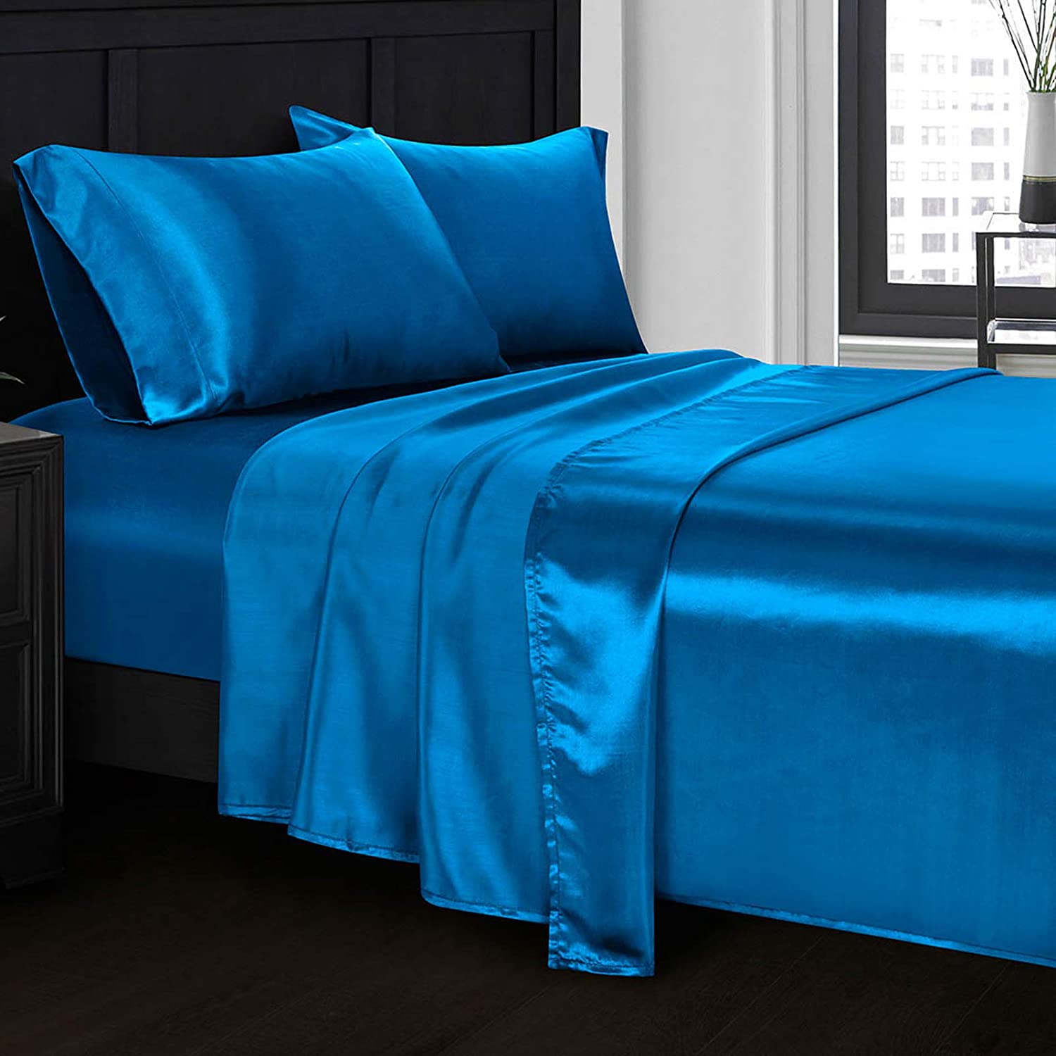 Homiest 4pcs Satin Sheets Set Luxury Silky Satin Bedding Set with