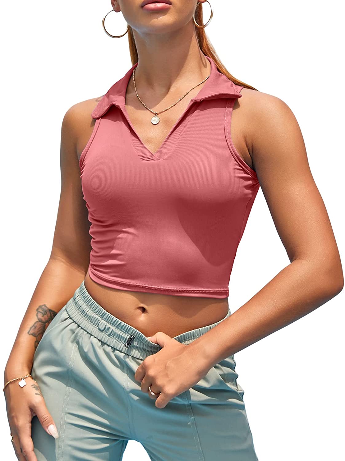 Women Workout Crop Top Built in Bra Ribbed Athletic Tank Tops Casual  Sleeveless