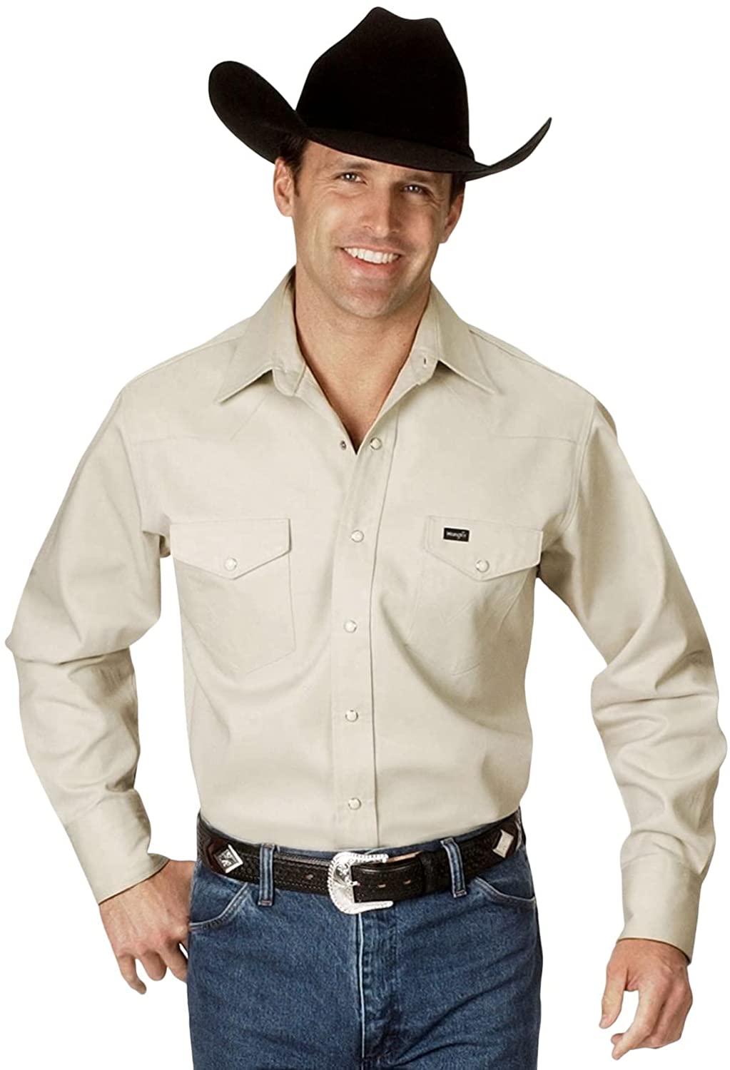 Wrangler Men's Cowboy Cut Western Long Sleeve Snap Work Shirt Firm Finish |  eBay