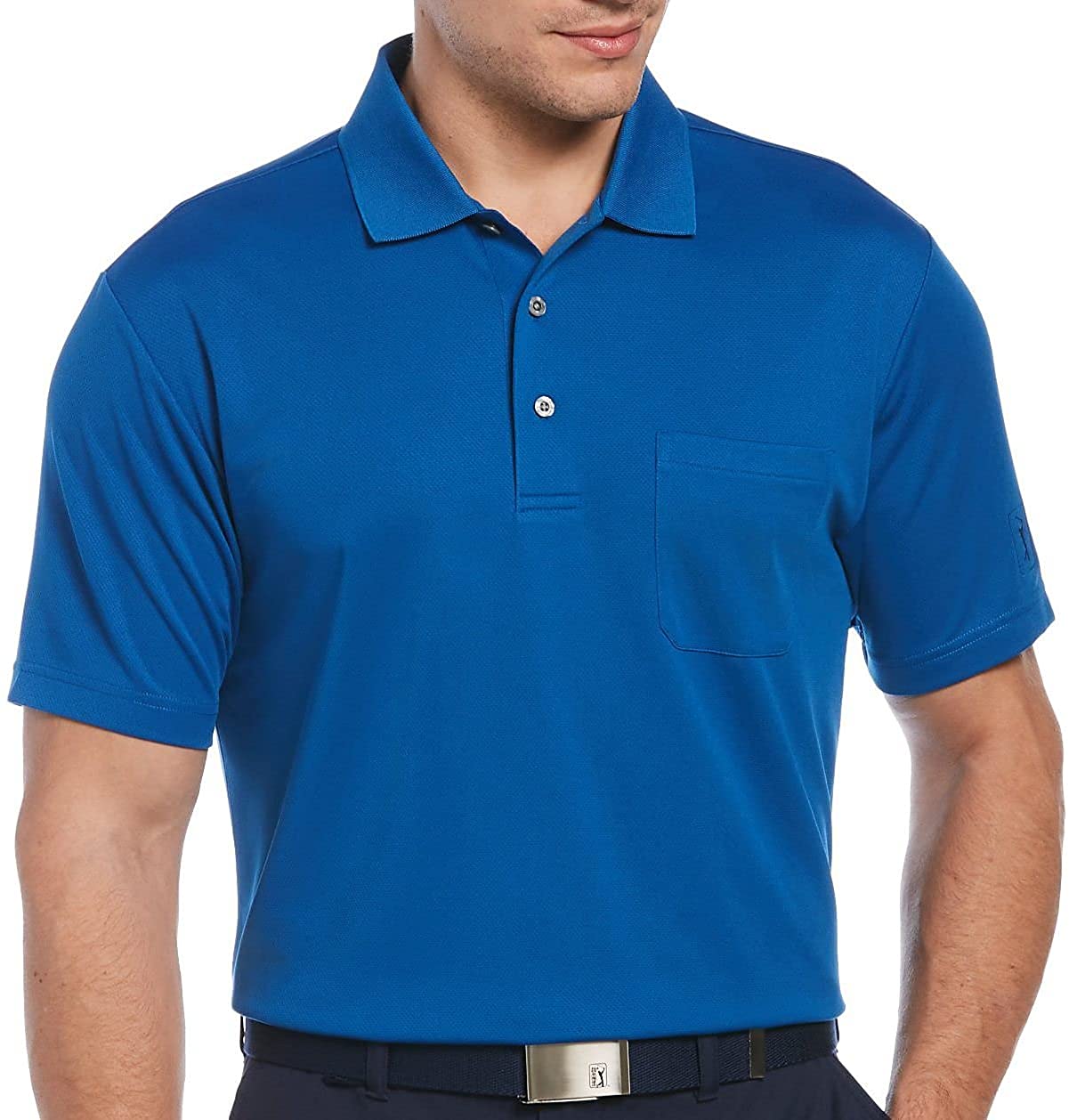 PGA TOUR Mens Sleeve Solid Pocketed Polo Short