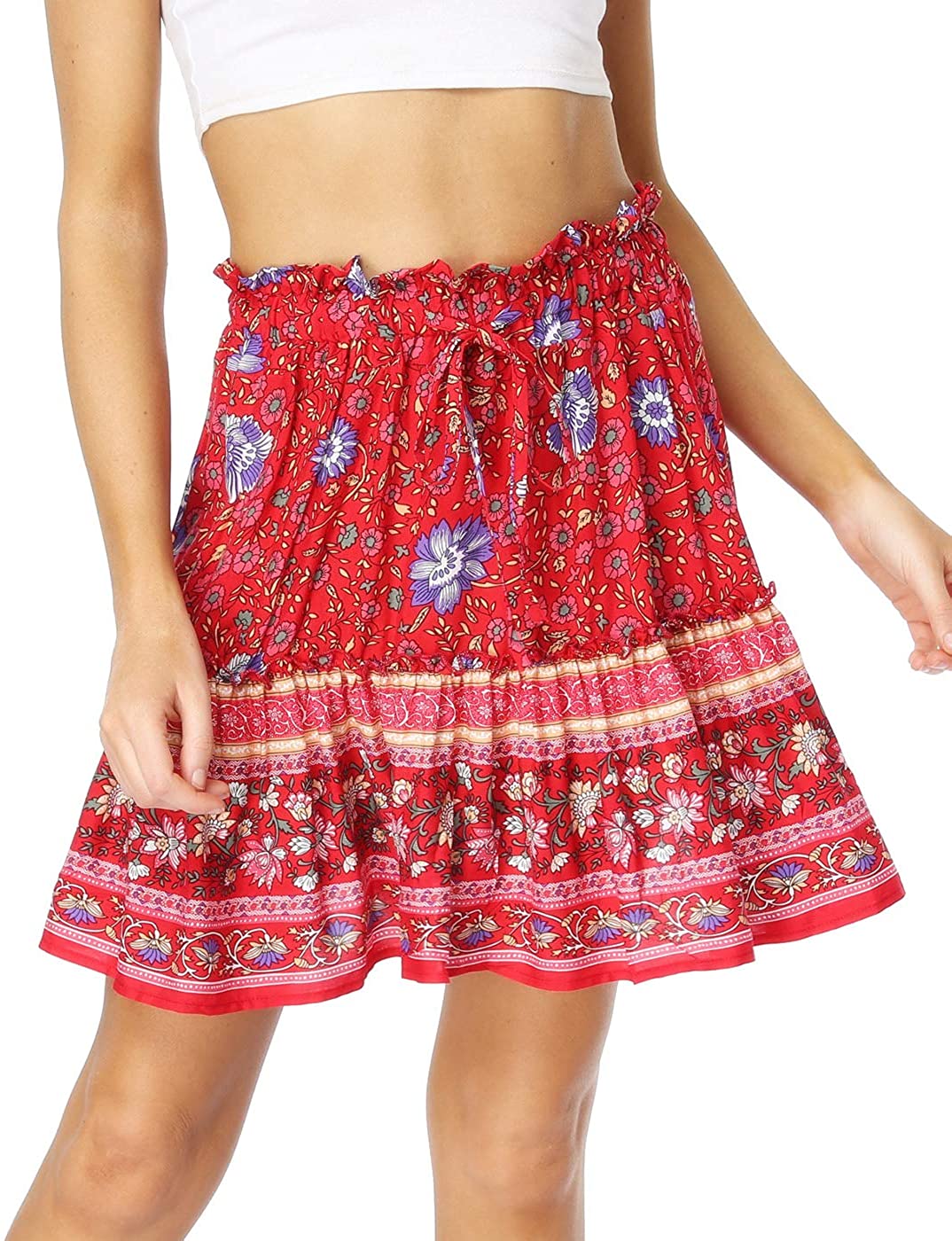 andy & natalie Womens Pleated Mini Khaki Skirt with Pocket High Waist Above Knee Length Zipper A-Line Short Skirts 