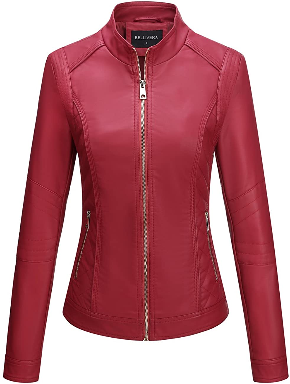 Fall and Spring Fashion Motorcycle Bike Coat Bellivera Women Faux Leather Casual Jacket 