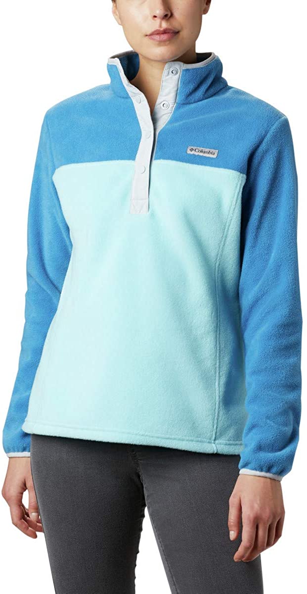 Columbia Women's Benton Springs Half Snap Pullover, Aqua Haze/Sunset  Peach/Dusty Pink, Petite X-Large at  Women's Clothing store