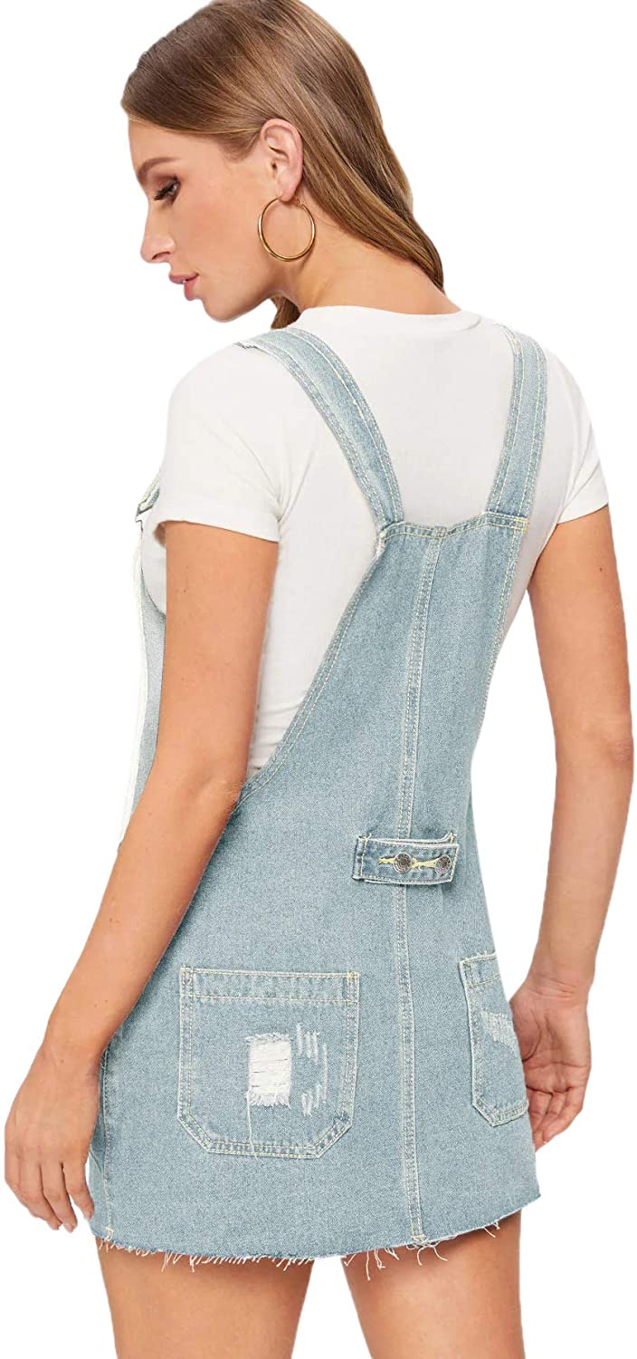 Milumia Women's Casual Denim Bib Overall Dress Adjustable Strap Dress ...