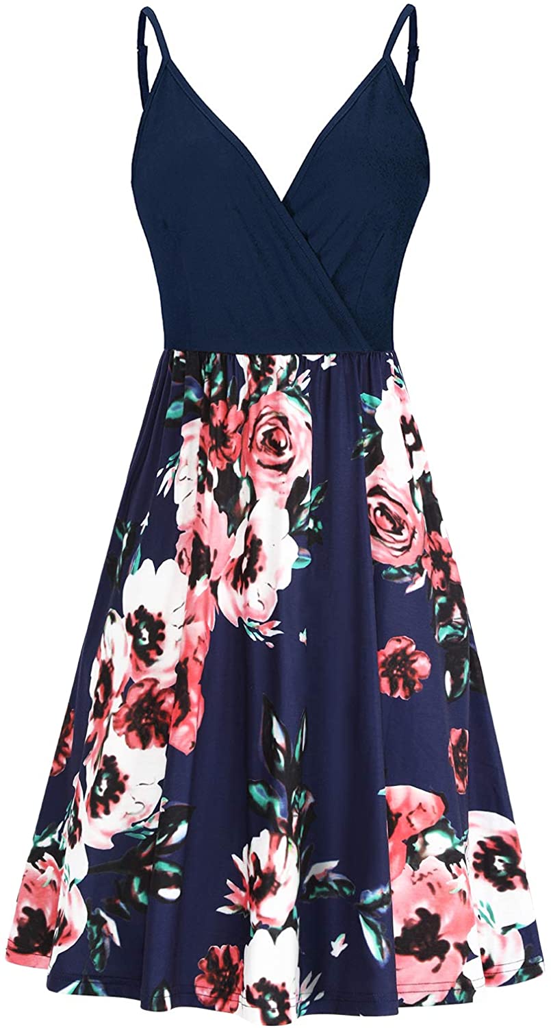 STYLEWORD Women's V Neck Floral Spaghetti Strap Summer Casual Swing Dress  with P | eBay