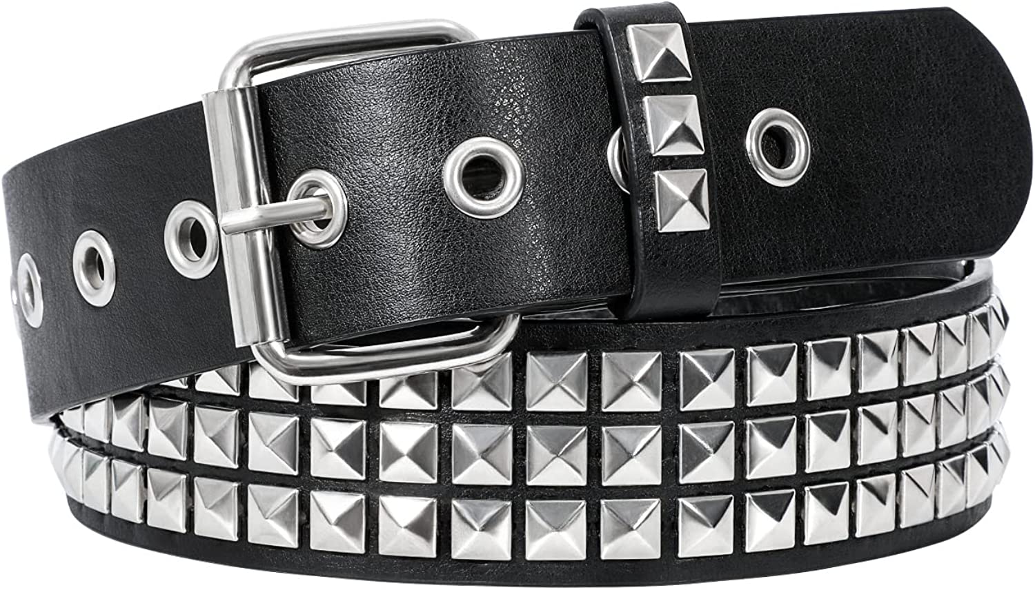 2023 New Square Bead Rivet Belt Metal Pyramid Belt Men And Women