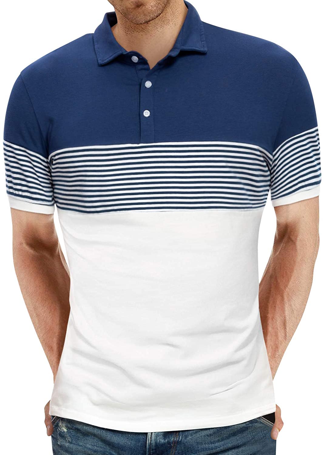 YTD Men's Short/Long Sleeve Polo Shirts Casual Slim Fit Contrast Color ...