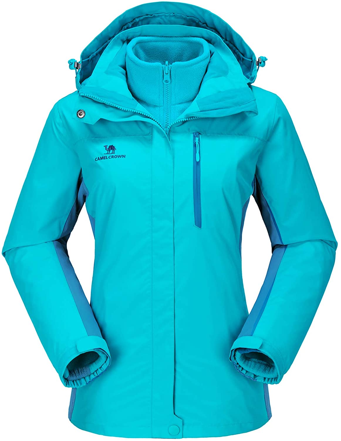 CAMEL CROWN Damen Ski 3-in-1-Jacke 2 Stück Set Outdoor Wasserdicht Winddicht Fleece Innen Kapuzenmantel 
