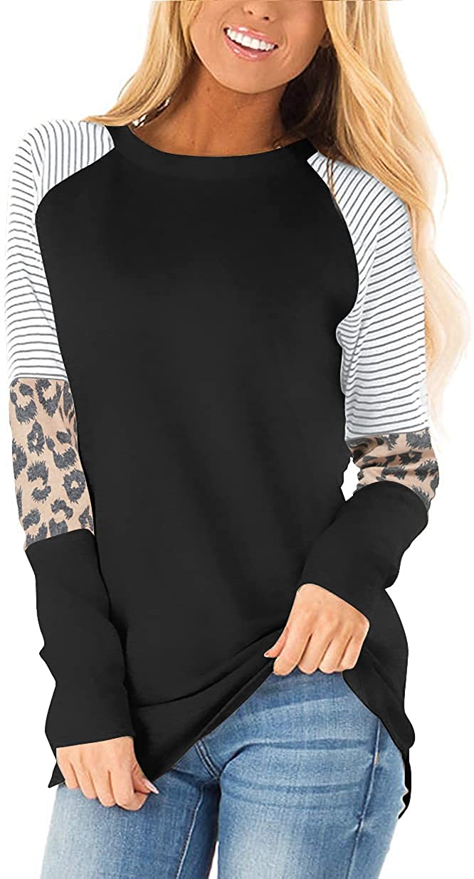 AYIFU Womens Long Sleeve Tops Casual Color Block Tunic Loose Fit Shirts |  eBay
