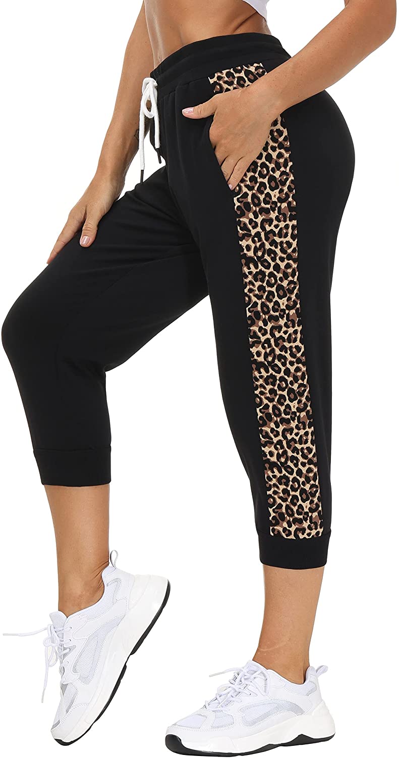 LASLULU Womens Drawstring Jogger Sweatpants Camouflage Stretchy Workout Yoga Pants Leopard Printed Pants