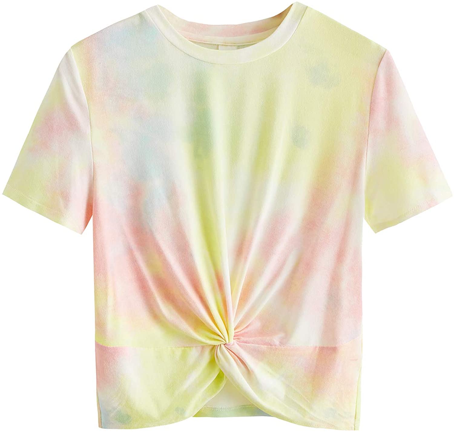 MakeMeChic Women's Summer Crop Top Solid Short Sleeve Twist Front Tee  T-Shirt