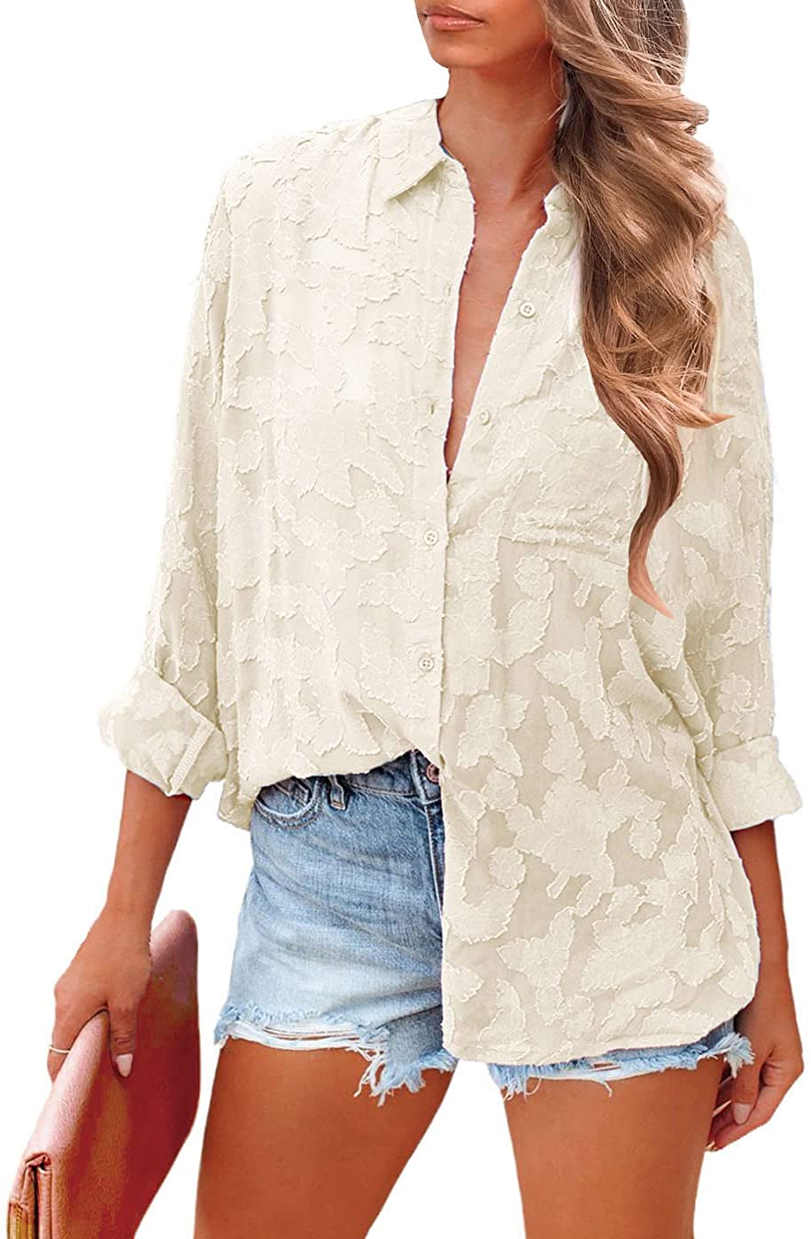 PRETTYGARDEN Women's Chiffon Blouse Solid Color Long Sleeve Button Down  Elegant