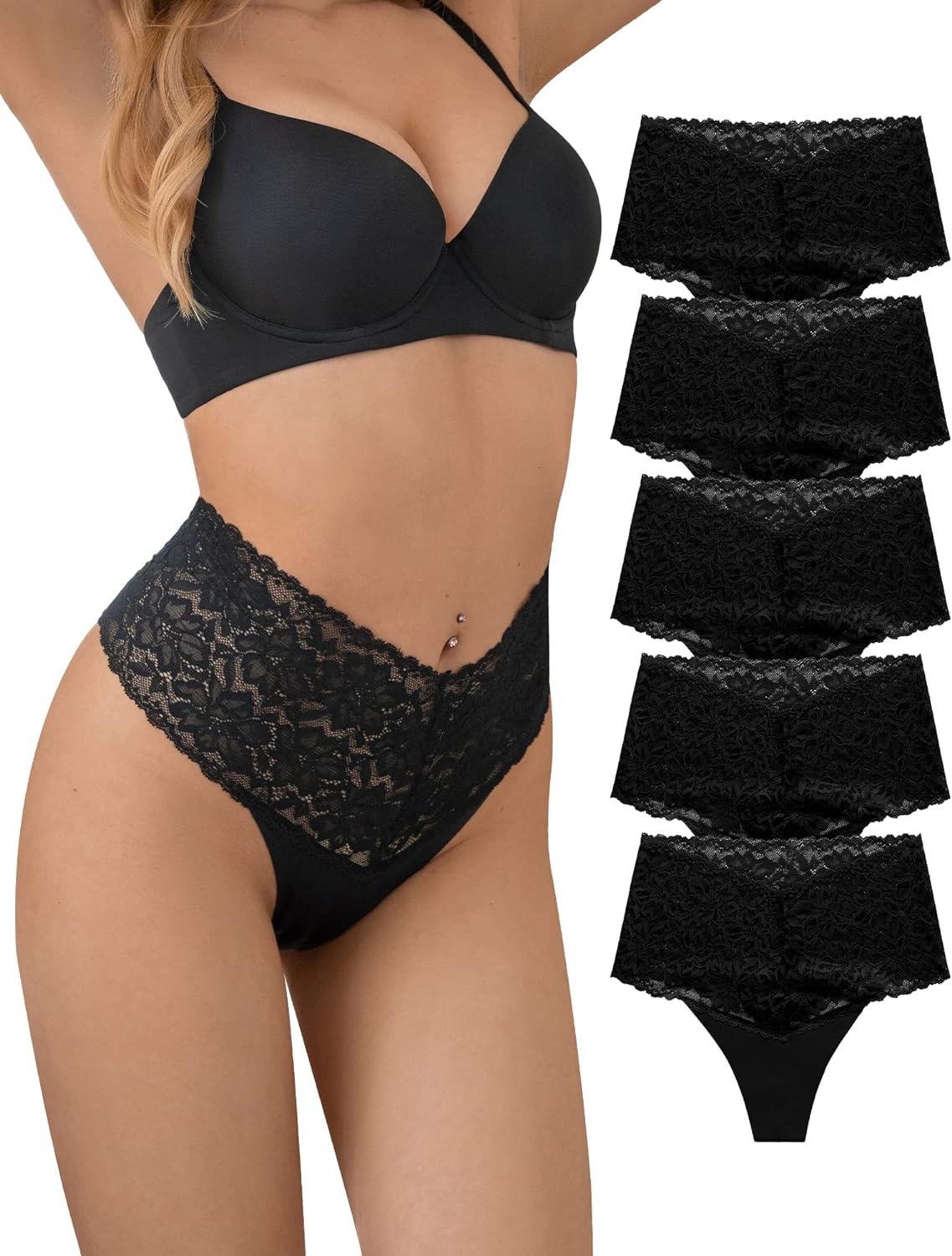 SHARICCA Women Seamless High Waist Underwear Sexy Floral Lace Thong Soft  Comfortable Panties Pack : : Clothing, Shoes & Accessories
