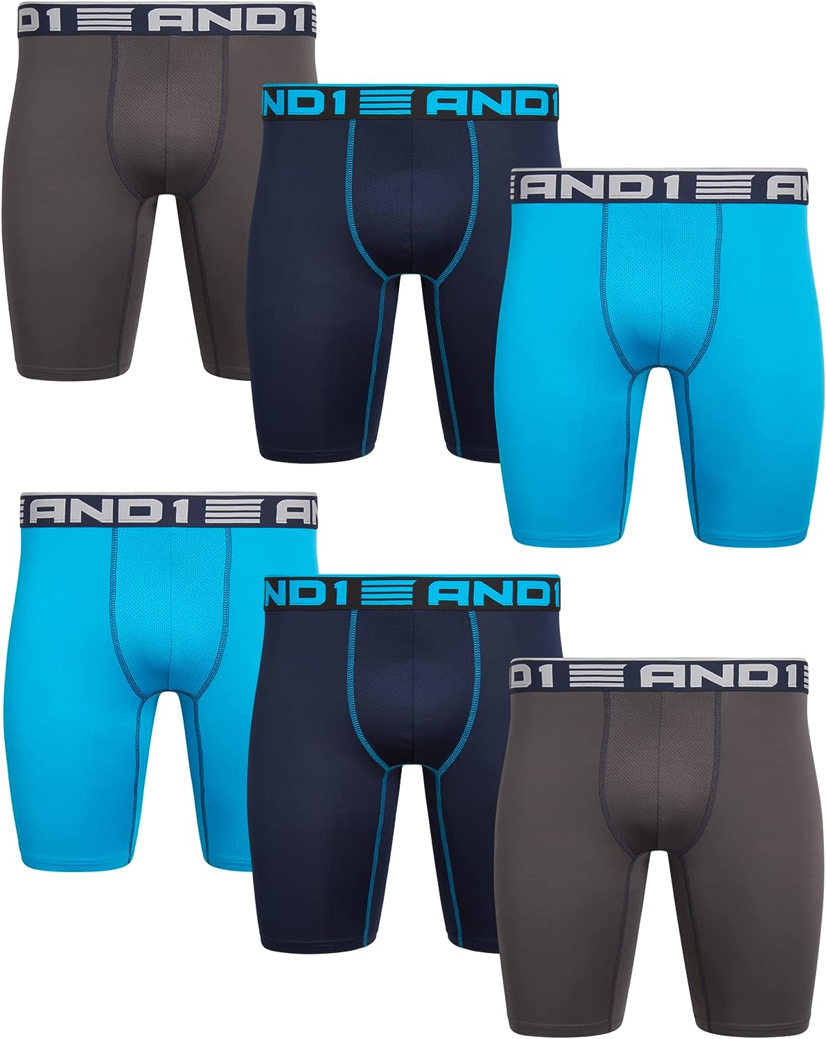 AND1 Men's Underwear 6 Pack Long Leg Performance Compression Boxer