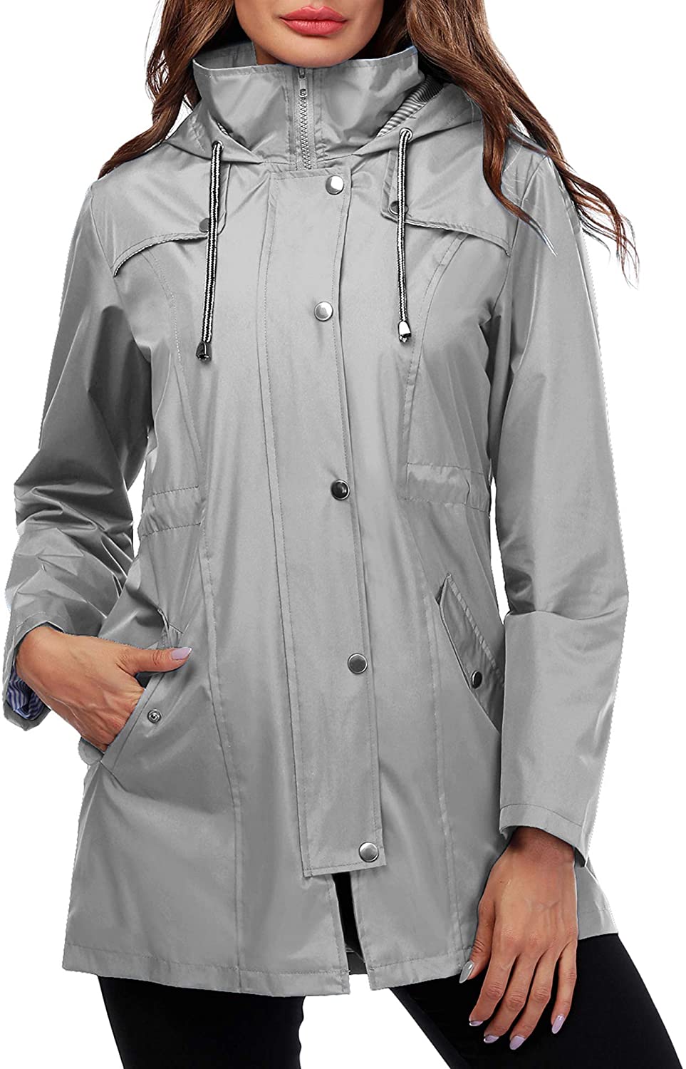 Dainzuy Women Waterproof Raincoat Lightweight Rain Jacket Hooded Windbreaker Winter Outdoor Trench Coats 