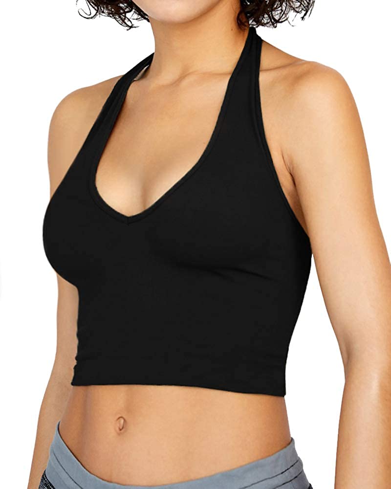 væbner tage ned lovgivning CLOZOZ Women's Halter V Neck Sleeveless Backless Basic Crop Top | eBay