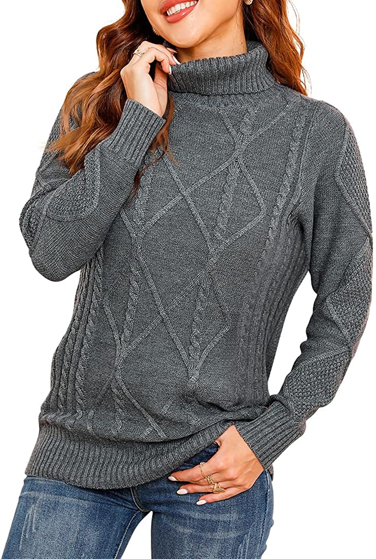HWOKEFEIYU Women's Turtleneck Long Sleeve Pullover Sweater 