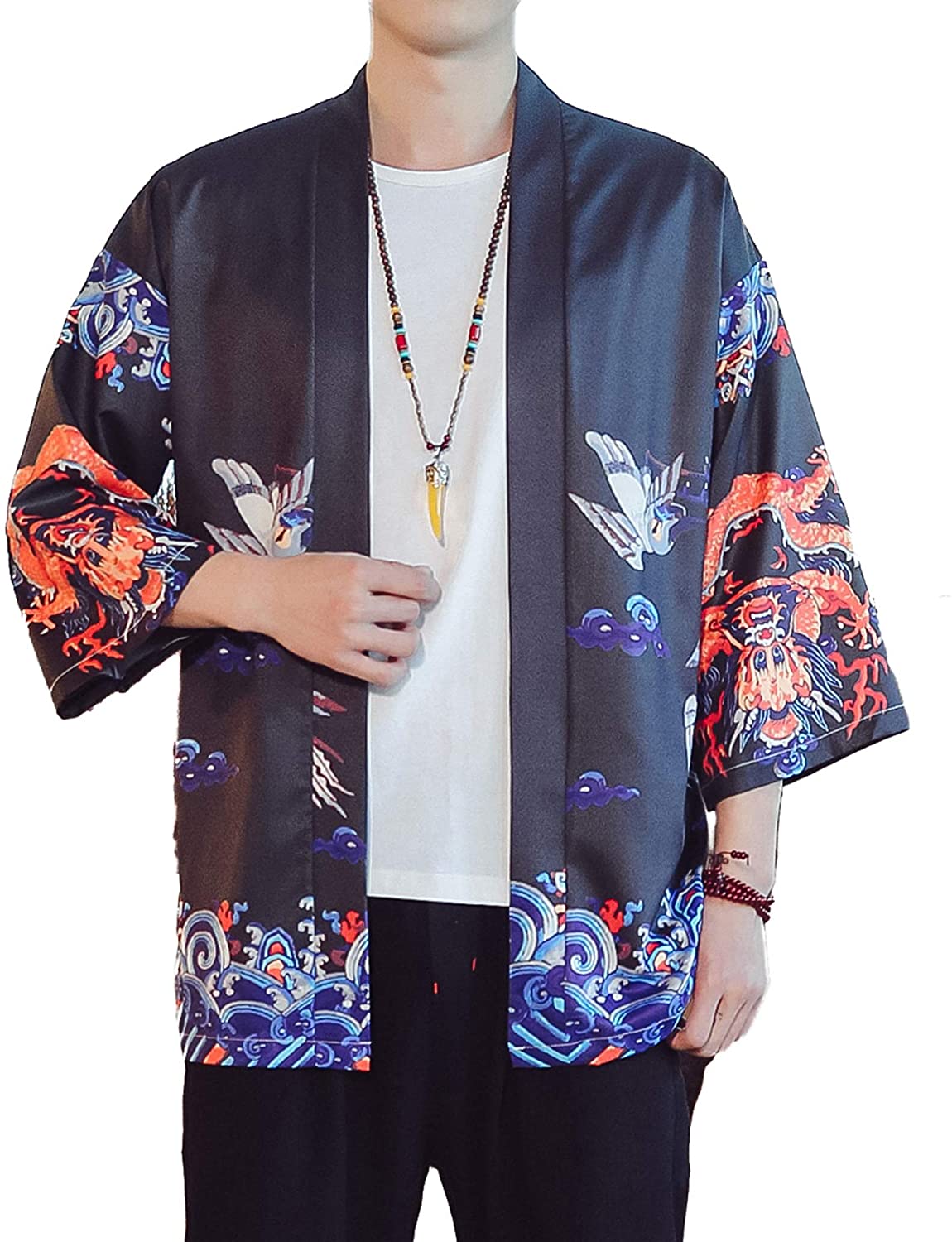 Japanese Traditional Men's Kimono Jacket HAORI Coat Pongee Black Japan  Tracking | eBay