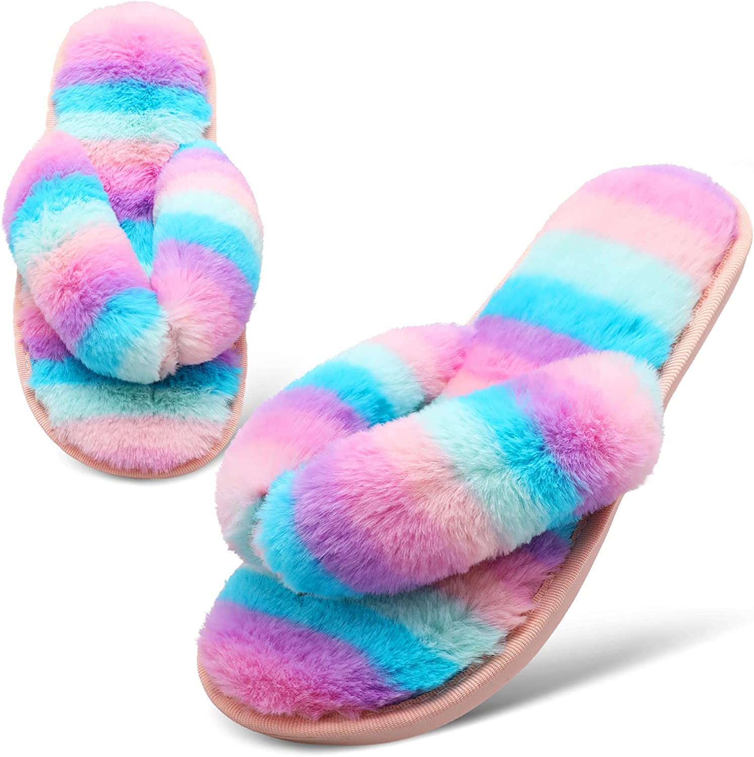 JOINFREE Women's Fuzzy Slides Thong Slippers Flip