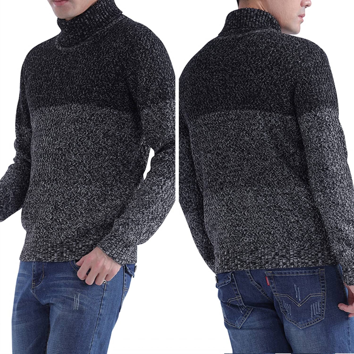 LongPing Mens Winter Fashion Turtleneck Pullover Crewneck Striped Sweater Soft Thermal Casual Cotton Twisted Knitted