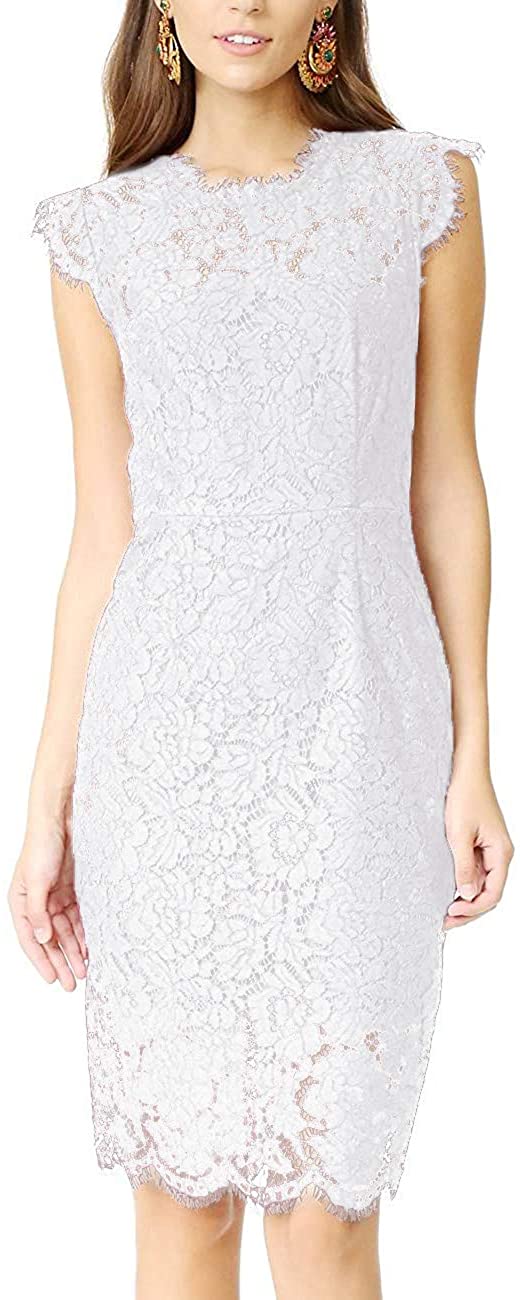 MEROKEETY Women's Sleeveless Lace Floral Elegant Cocktail Dress Crew Neck Knee Length for Party 