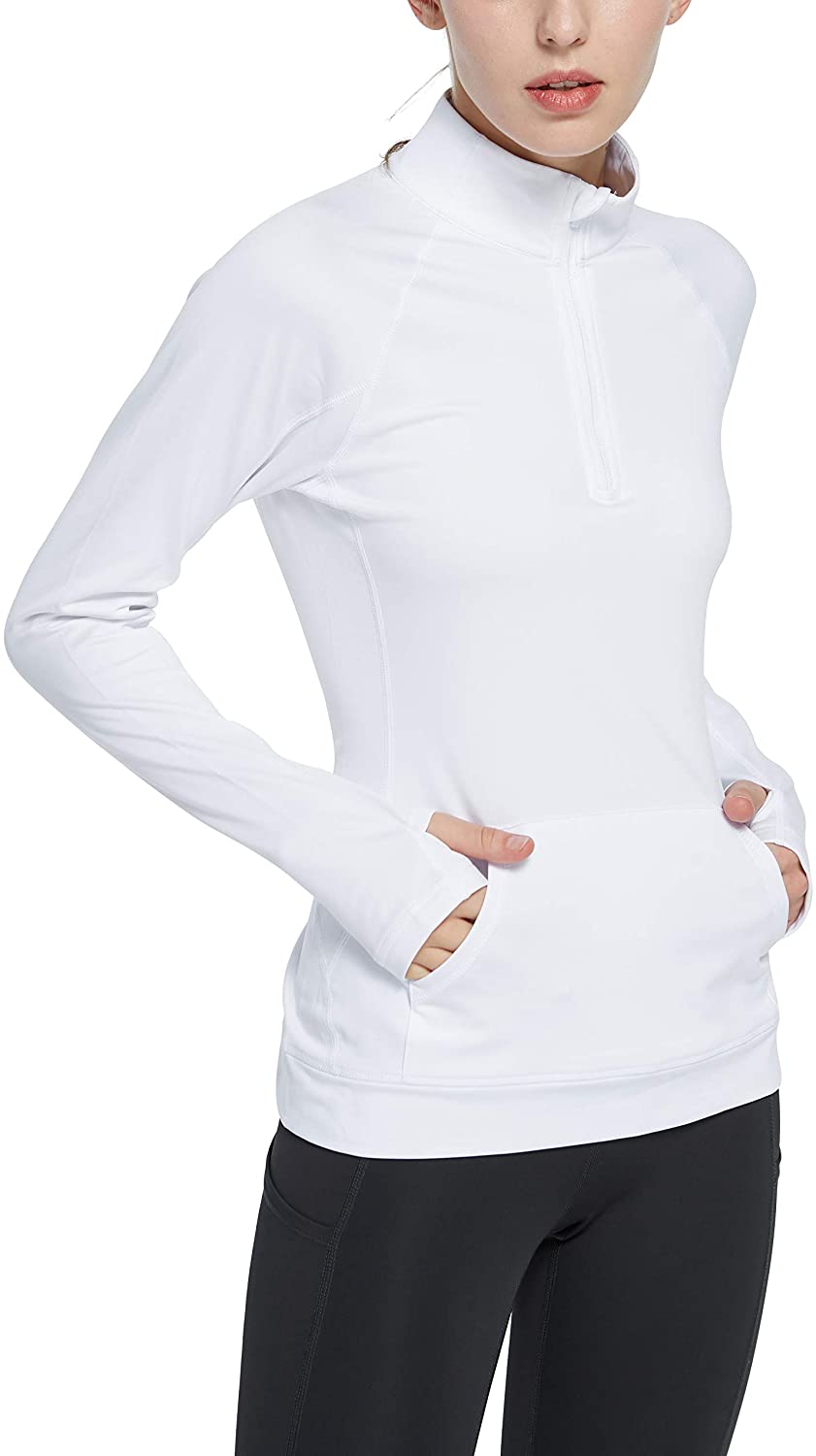 Cityoung Women's Yoga Long Sleeves Half Zip Sweatshirt Girl Athletic Workout Running Jacket 