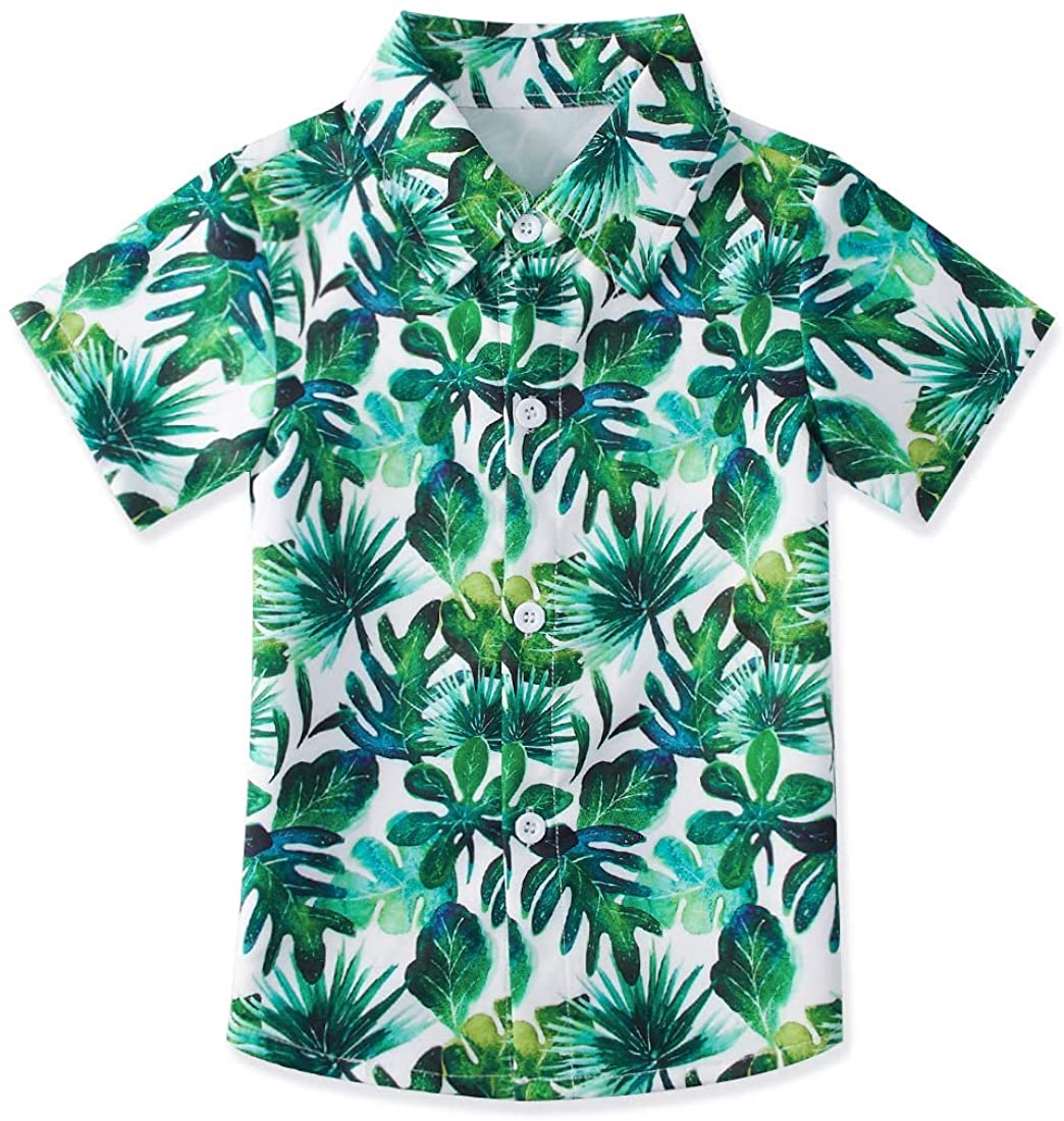 uideazone Boys Button Down Shirts 3D Graphic Hawaiian Aloha Short Sleeve Dress Shirt Tops 2-8 Years