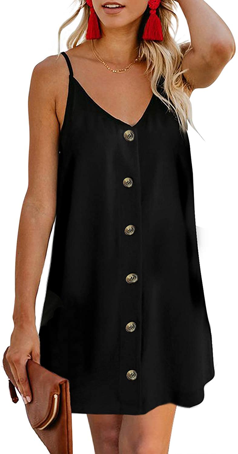 AlvaQ Women Summer Spaghetti Strap Button Down V Neck Sleeveless Casual Mini  Dre | eBay