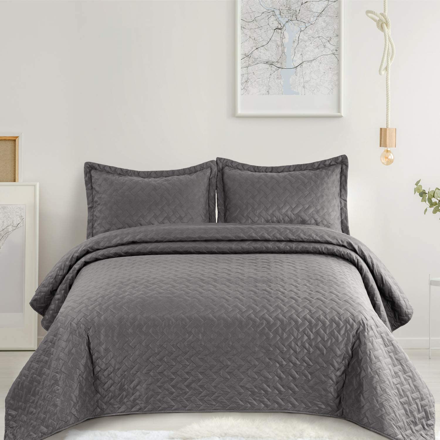 Bedsure Quilt Sets Queen Grey Bedspreads Full Size - for Queen Bed ...