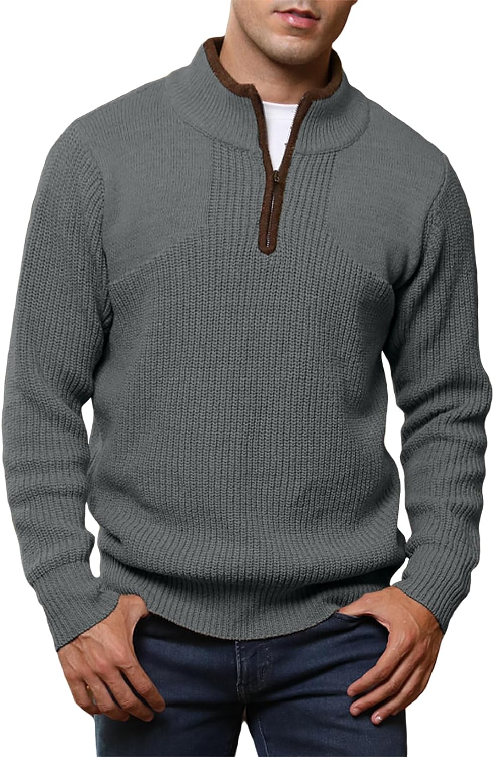 JMIERR Mens Quarter Zip Sweater Lightweight Mock Neck Casual Long