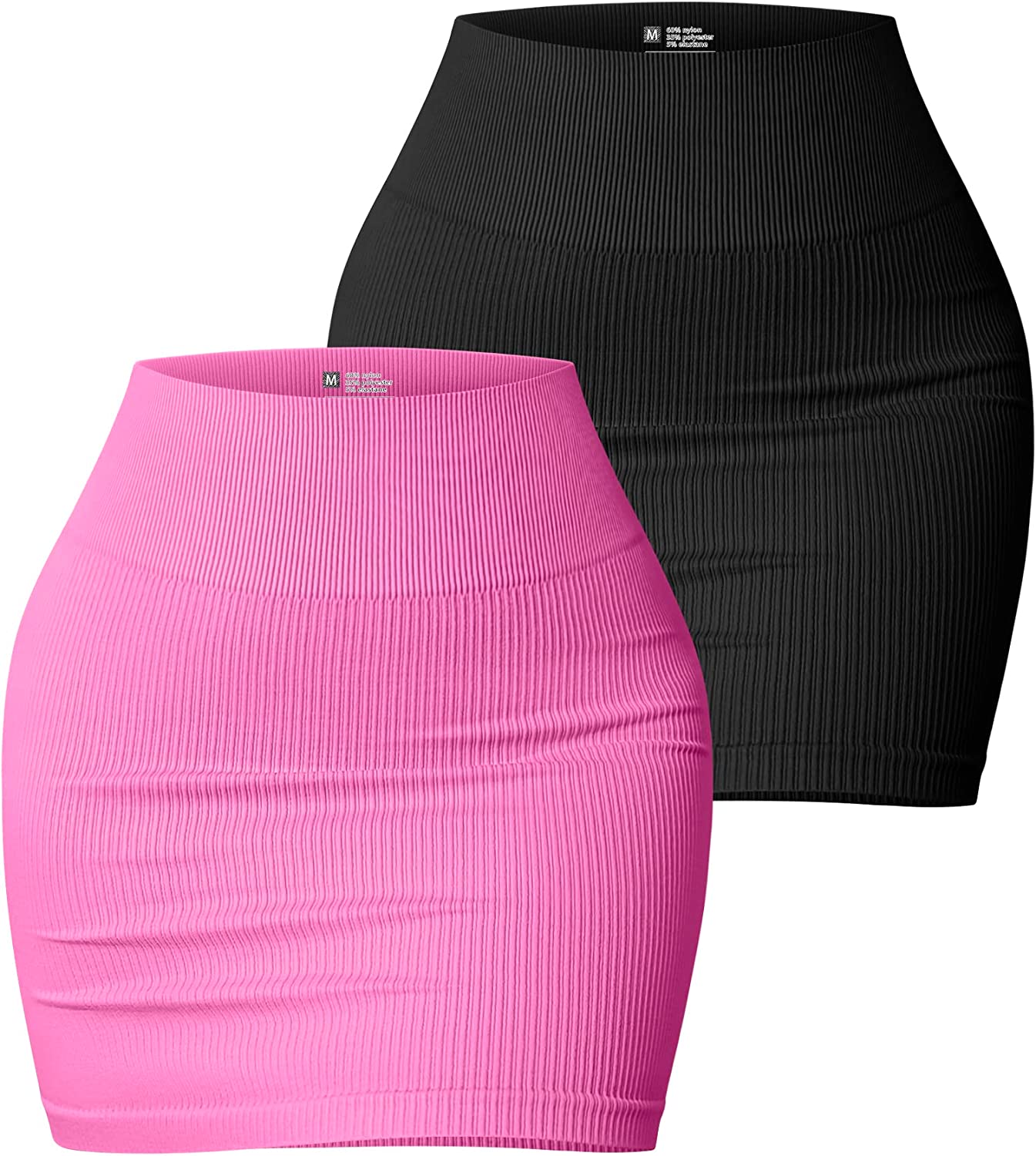 OQQ Women's 2 Piece Skirts Basic Versatile Stretchy Ribbed Casual High Waist  Min